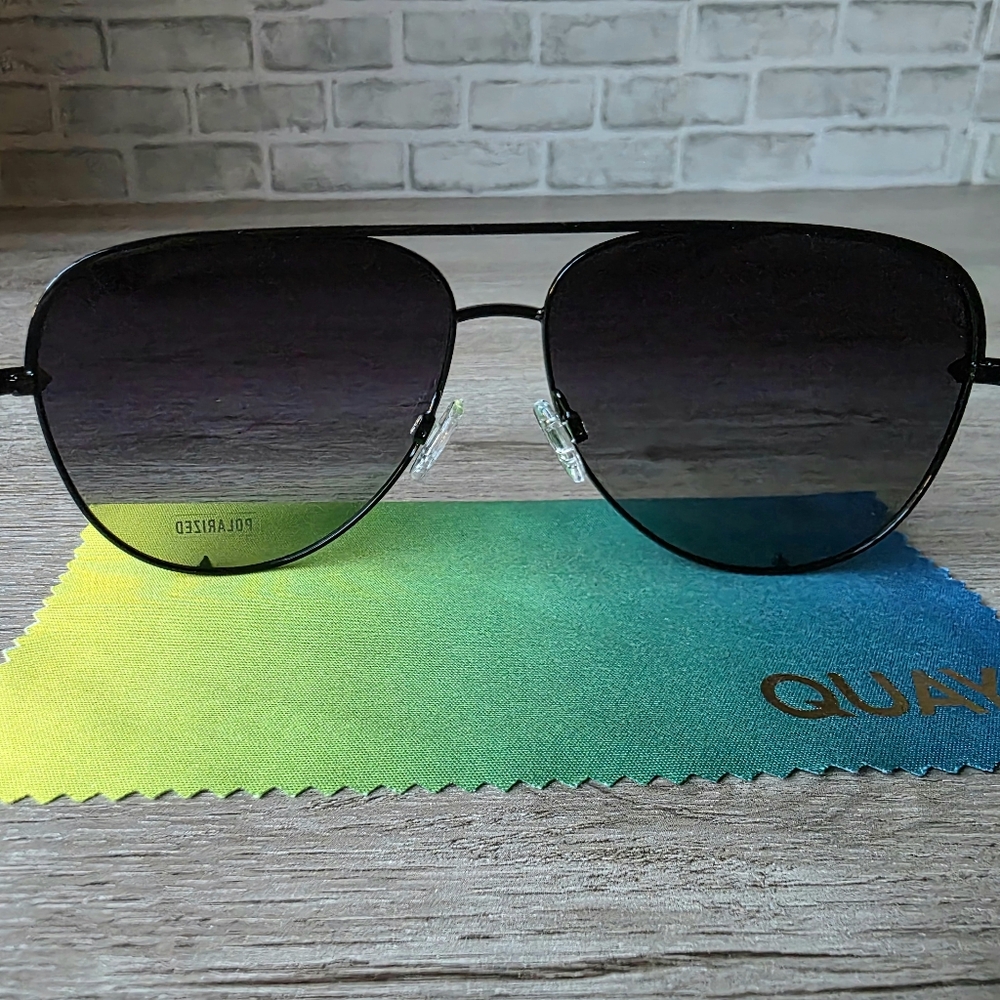 NWT QUAY Australia “High Key” Polarized Aviator Sunglasses – Black – 64□14-145 - Picture 6 of 16
